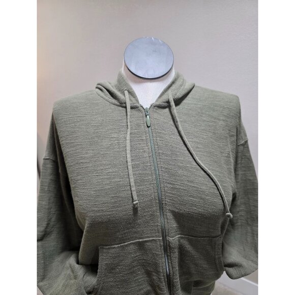 Olive Green Old Navy Zip-Up Hoodie Sweatshirt Cropped M Cotton Blend Womens - Picture 2 of 5
